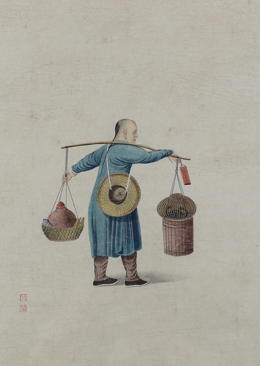 A set of five Chinese paintings on paper of street vendors, 19th century, image 37cm x 27cm